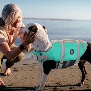 EMUST Adjustable Dog Floatation Life Vest with Rescue Handle XS Turquoise